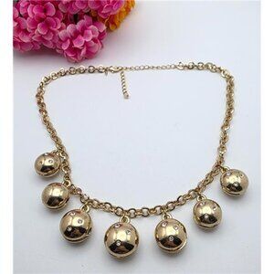 Vintage NRQ Avon Gold-Tone Puffy Rattling Bead Necklace Rhinestones, 21″ Adj.